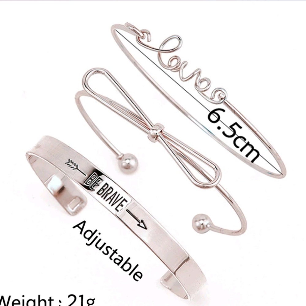 SILVER or GOLD " LOVE & BE BRAVE 3pc bracelets - Picture 6 of 6